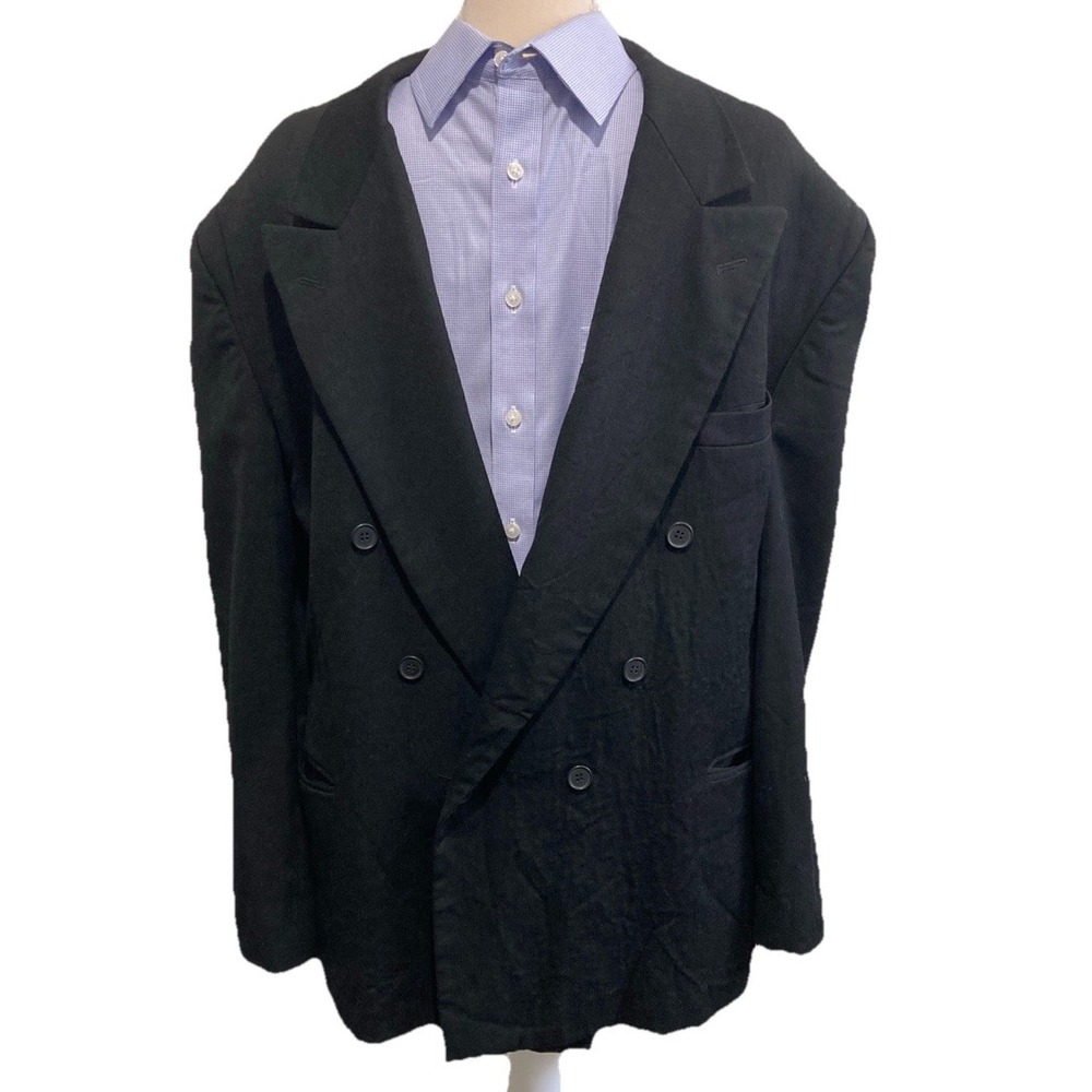 Vintage Bellini Uomo Mens 48R Black Double Breasted Wool Blazer Sport Coat